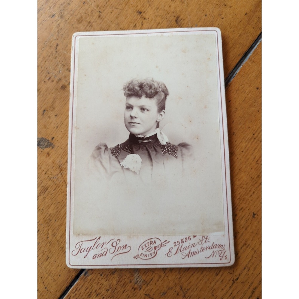 Antique Cabinet Card Victorian Portrait Woman Taylor & Son Amsterdam NY 1800s